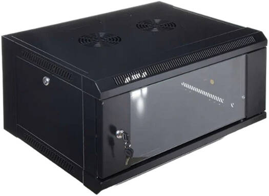 4U 600 X 450 Wall Mount Rack Single Section Cabinet With Fan-Server Room Organization, Black